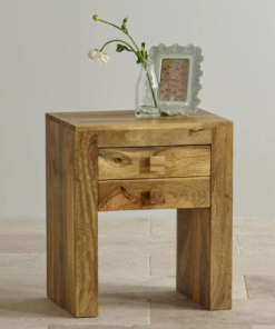 Dhan Decor Solid Wood Bedside Table with Two Drawers - Handcrafted Nightstand for Bedroom