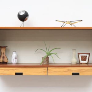 Wall-Mounted Storage Cabinet, Brown Wood, 2 Drawers, Display Shelf, 61 x 46 x 15 cm | Dhan Decor by JKS