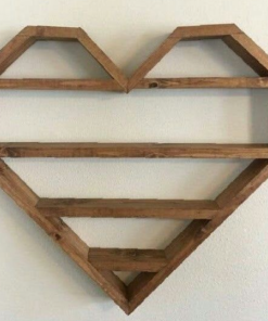 Alternative view of Rustic Wooden Heart Wall Shelf, Geometric Design, Brown, Decorative Storage Display | Dhan Decor by JKS