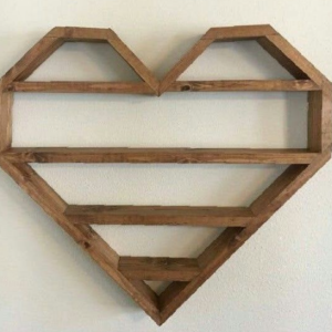 Rustic Wooden Heart Wall Shelf, Geometric Design, Brown, Decorative Storage Display | Dhan Decor by JKS