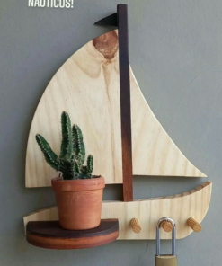 Alternative view of Decorative Wooden Sailboat Wall Shelf with Key Holder, Plant Stand | Dhan Decor by JKS