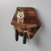 Hexagonal Wooden Wall Shelf with Key Hooks, Decorative Dog Figurine, Rustic Brown | Dhan Decor by JKS