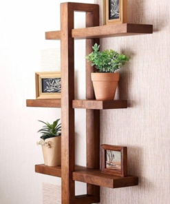 Wooden Wall Mounted Display Shelf, 3-Tier Floating Shelves, Modern Cross Design, Brown | Dhan Decor by JKS