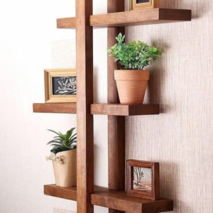 Wooden Wall Mounted Display Shelf, 3-Tier Floating Shelves, Modern Cross Design, Brown | Dhan Decor by JKS