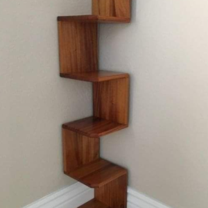 Corner Wall Shelf, 5-Tier Zigzag Design, Wooden Display Storage Unit, Brown | Dhan Decor by JKS