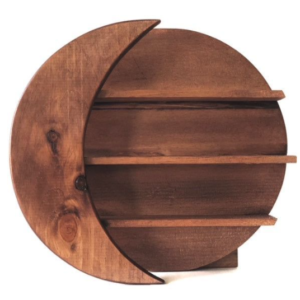 Wooden Moon Shape Wall Shelf, Rustic Brown, 4-Tier Display Rack, Decorative Storage | Dhan Decor by JKS