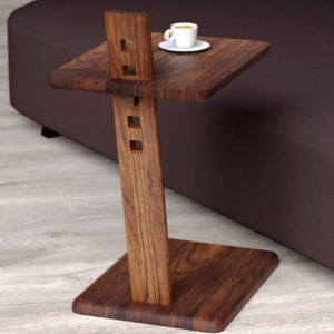 Modern Wooden C-Shaped Side Table, Sofa End Table with Square Top, Walnut Finish Sheesham Wood | Dhan Decor by JKS