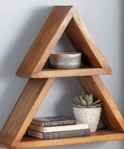 Alternative view of Triangle Wooden Wall Shelf, Rustic Floating Bookshelf, Double Triangle Design, Decorative Display Storage for Books and Plants | Sheesham Wood | Dhan Decor by JKS
