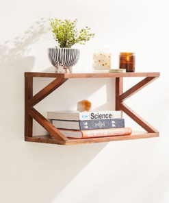 Modern Geometric Wall Shelf, Wooden 2-Tier Display Rack, Brown | Dhan Decor by JKS