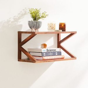 Modern Geometric Wall Shelf, Wooden 2-Tier Display Rack, Brown | Dhan Decor by JKS
