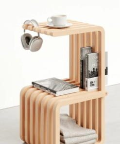 Alternative view of Modern Wooden Bedside Table with Storage Shelves, Headphone Hook, Sheesham Wood | Dhan Decor by JKS
