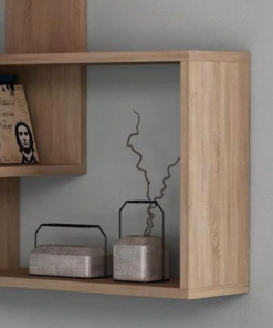 Alternative view of Modern Floating Wall Shelf, Geometric Design, Light Oak Wood Finish, 3-Tier Display Storage | Dhan Decor by JKS