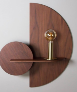 Alternative view of Modern Wall Shelf with Light, Walnut Wood Half-Circle Design, Brass Lamp Holder, Decorative Wall Mount | Dhan Decor by JKS