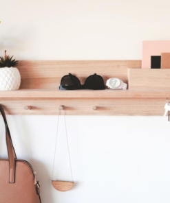 Alternative view of JKS Wall Mounted Wooden Key Holder, Storage Shelf with Hooks, Entryway Organiser, Natural Wood