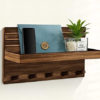 Dhan Decor | Wall Mounted Key Holder with Metal Hooks | Decorative Storage Shelf for Small Collectibles | Space for Artificial Plants | Modern Home Organizer