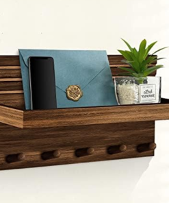 Dhan Decor | Wall Mounted Key Holder with Metal Hooks | Decorative Storage Shelf for Small Collectibles | Space for Artificial Plants | Modern Home Organizer