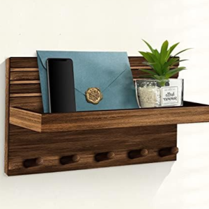 Dhan Decor | Wall Mounted Key Holder with Metal Hooks | Decorative Storage Shelf for Small Collectibles | Space for Artificial Plants | Modern Home Organizer