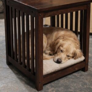 Wooden Pet Crate with Cushioned Bedding - Dark Walnut Finish, Multi-Functional Pet House and Side Table for Small to Medium-Sized Pets