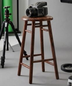 Alternative view of Dhan Decor- Premium Solid Wood Round Bar Stool – Dark Walnut Finish | Handmade Wooden Seating Stool