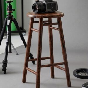 Dhan Decor- Premium Solid Wood Round Bar Stool – Dark Walnut Finish | Handmade Wooden Seating Stool