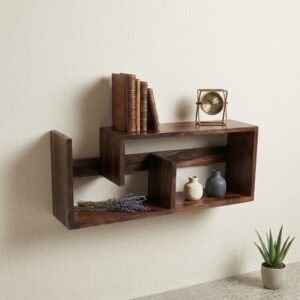 Dhan Decor - Wall Mounted Wooden Floating Shelf for Living Room | Modern Geometric Display Shelf | Dark Walnut Engineered Wood Wall Shelf Book Shelf | Decorative Storage Rack | Home & Office Wall Organizer